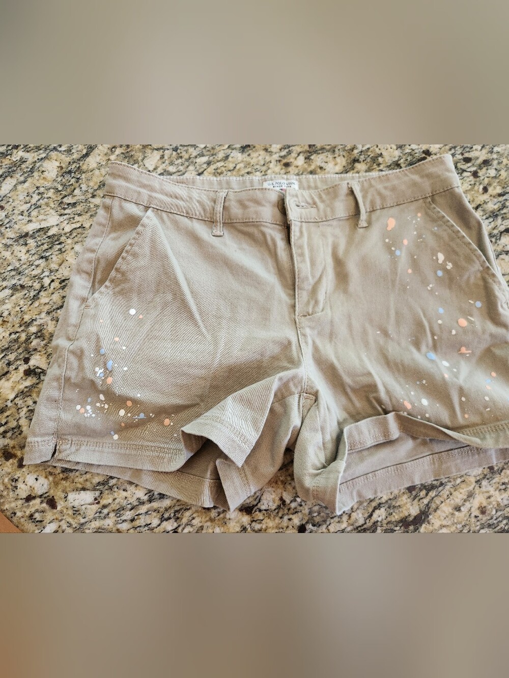 U.S. Polo Assn. Tan Paint-Splatter Bermuda Shorts, Size 6